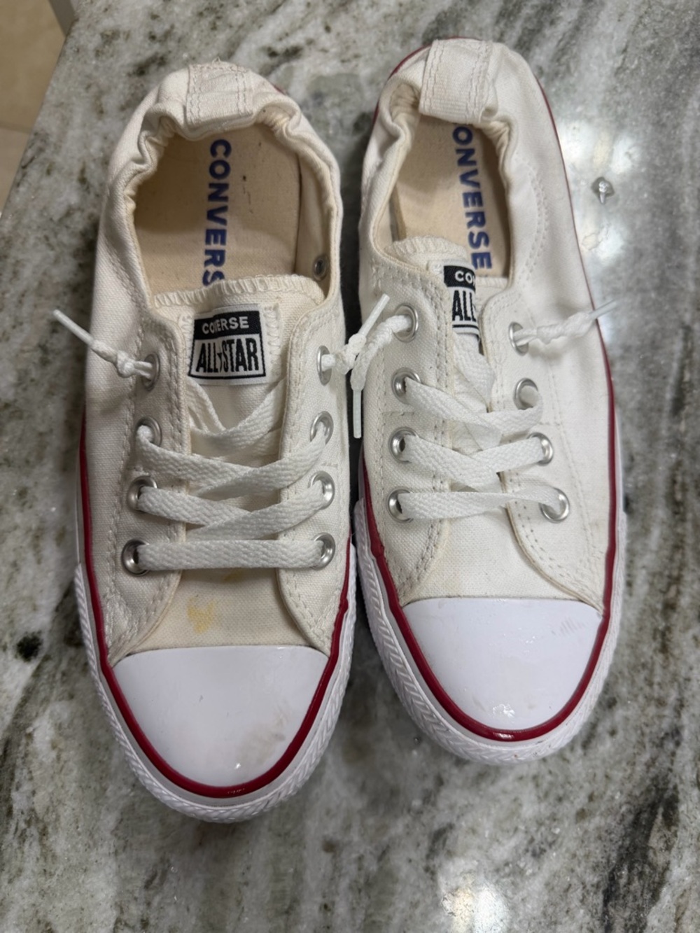 Converse Kids Low Top Sneakers in White with Red Accent